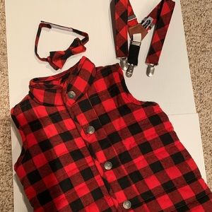 Mud Pie matching buffalo bow tie, suspenders, vest